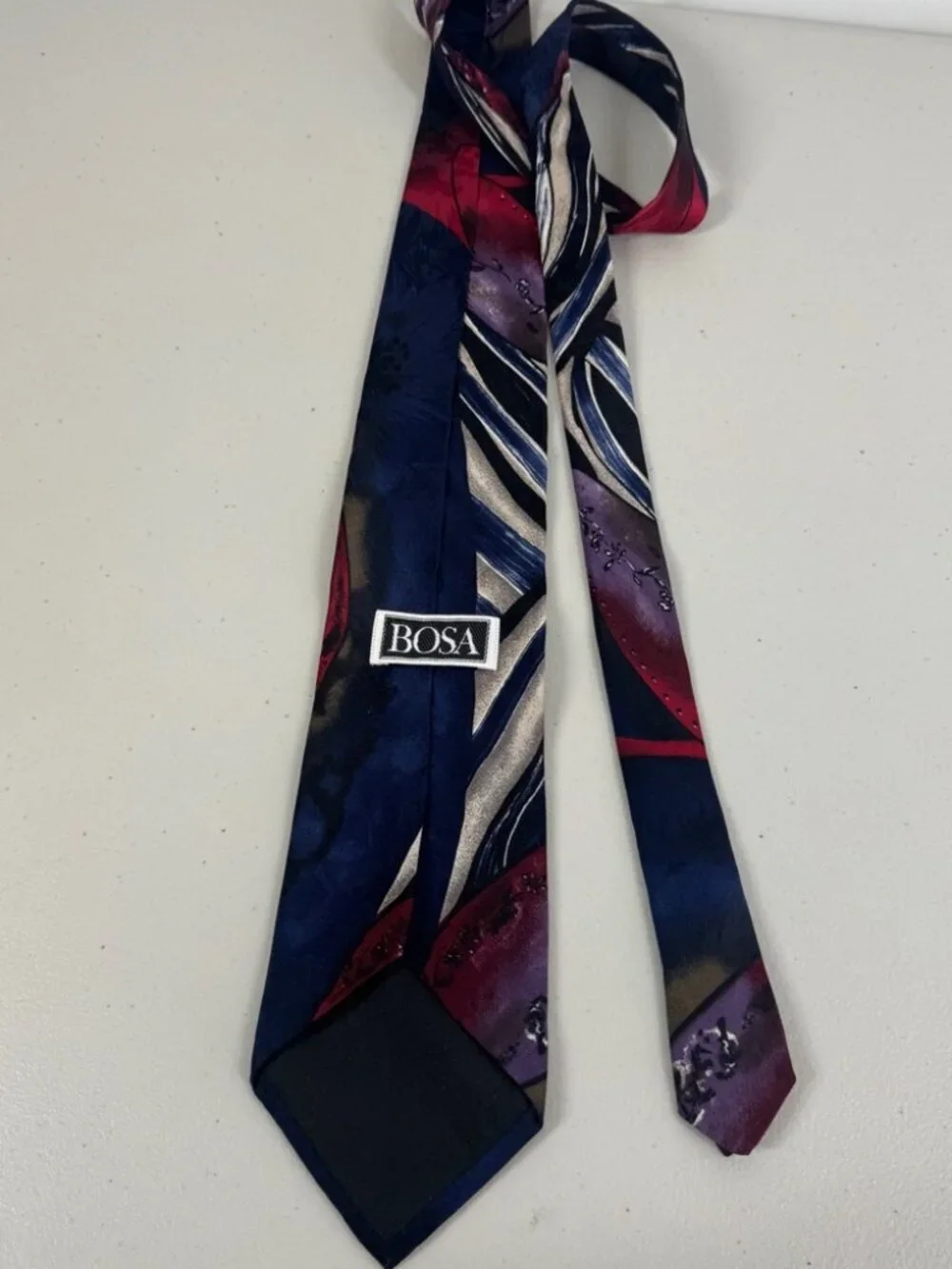 BOSA Silk Abstract Tie Blue Burgundy Artistic Pattern Designer Necktie